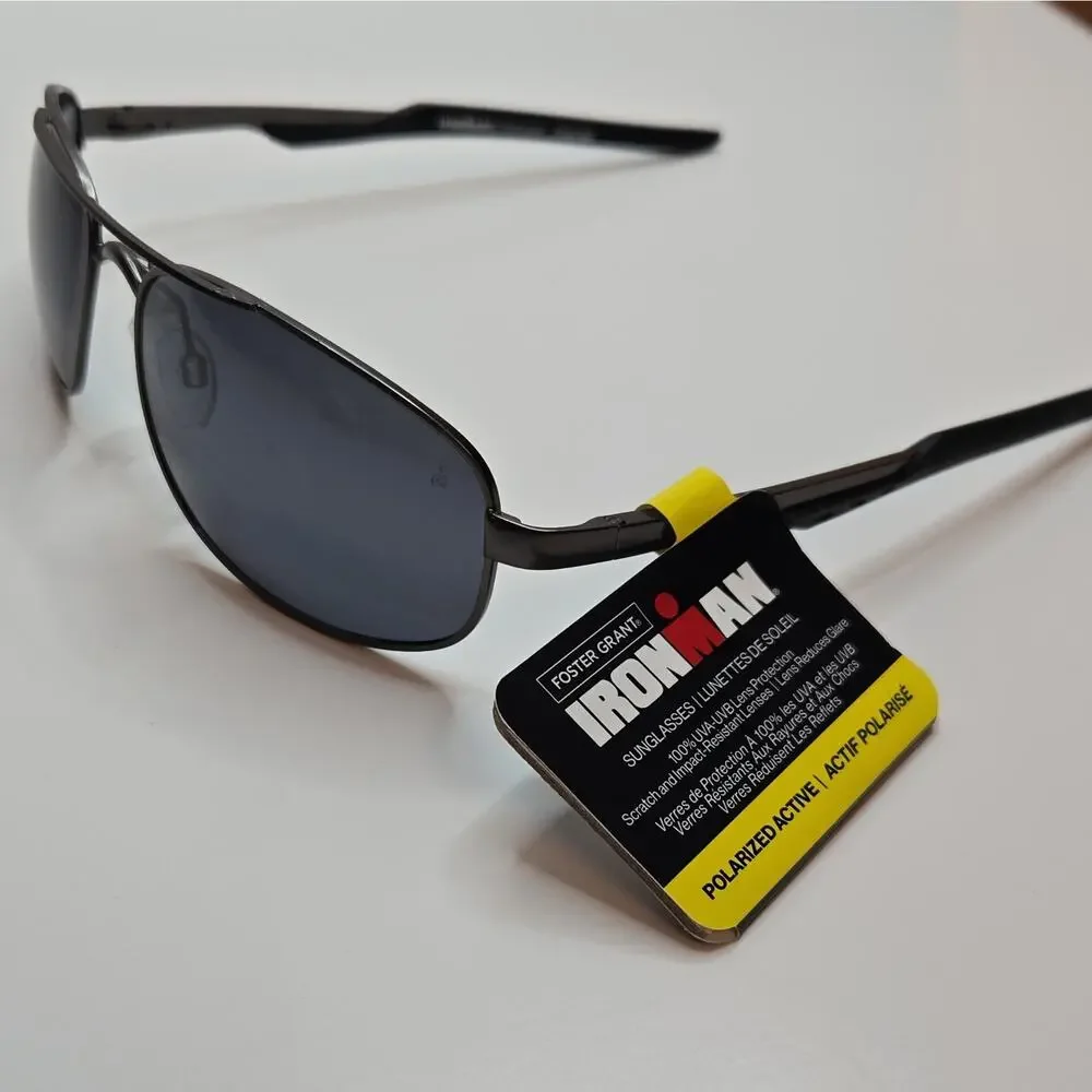 Foster Grant IRONMAN TRACKER POL Gunmetal Gray/Black POLARIZED Sunglasses 100%UV